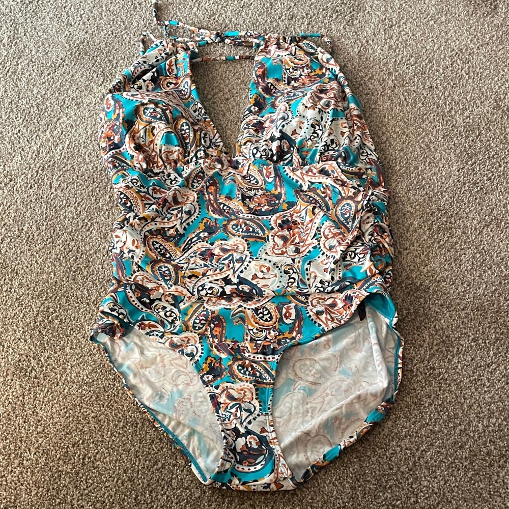 NWOT Knox Rose Paisley One Piece Swimsuit - Teal and Brown